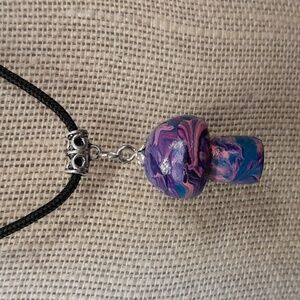 Psychedelic wooden mushroom necklace 24"